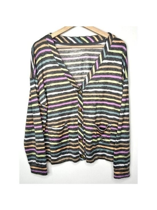 Joyspun Sweaters - Joyspun Hacci Cardigan Womens Medium Rainbow Stripe Colorful V Neck Soft Knit